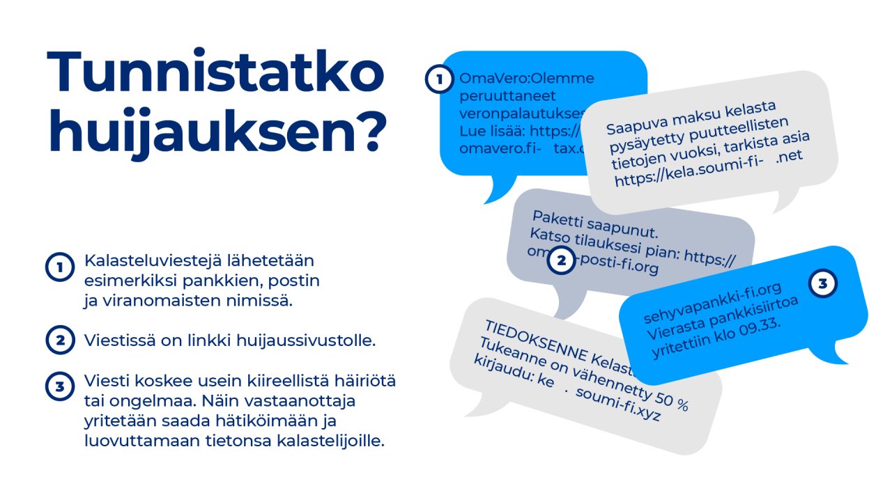 Esimerkkejä huijausviesteistä